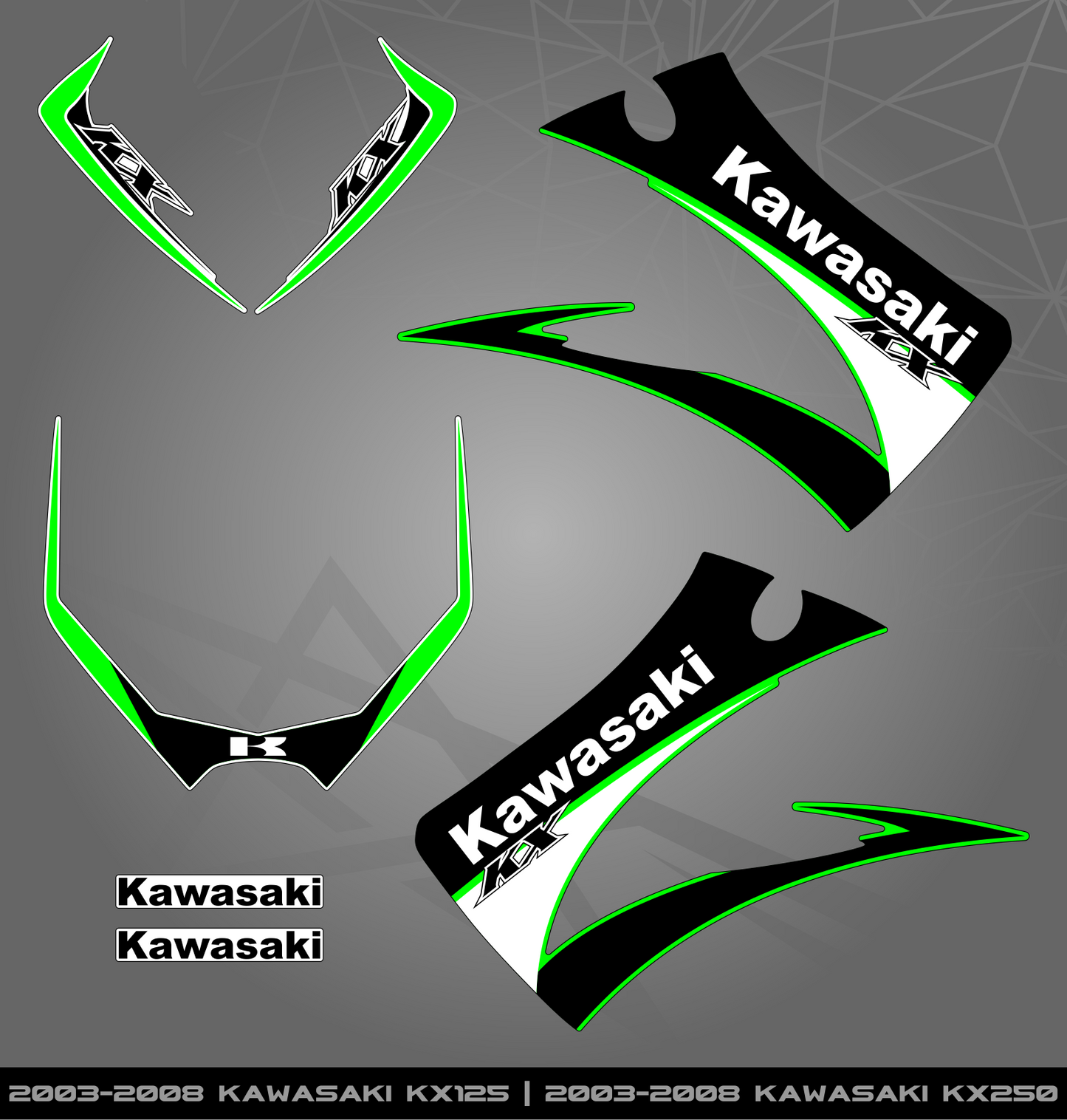 Partial Sticker Kit for Kawasaki KX 125 (2003-2008) KX 250 (2003-2008)