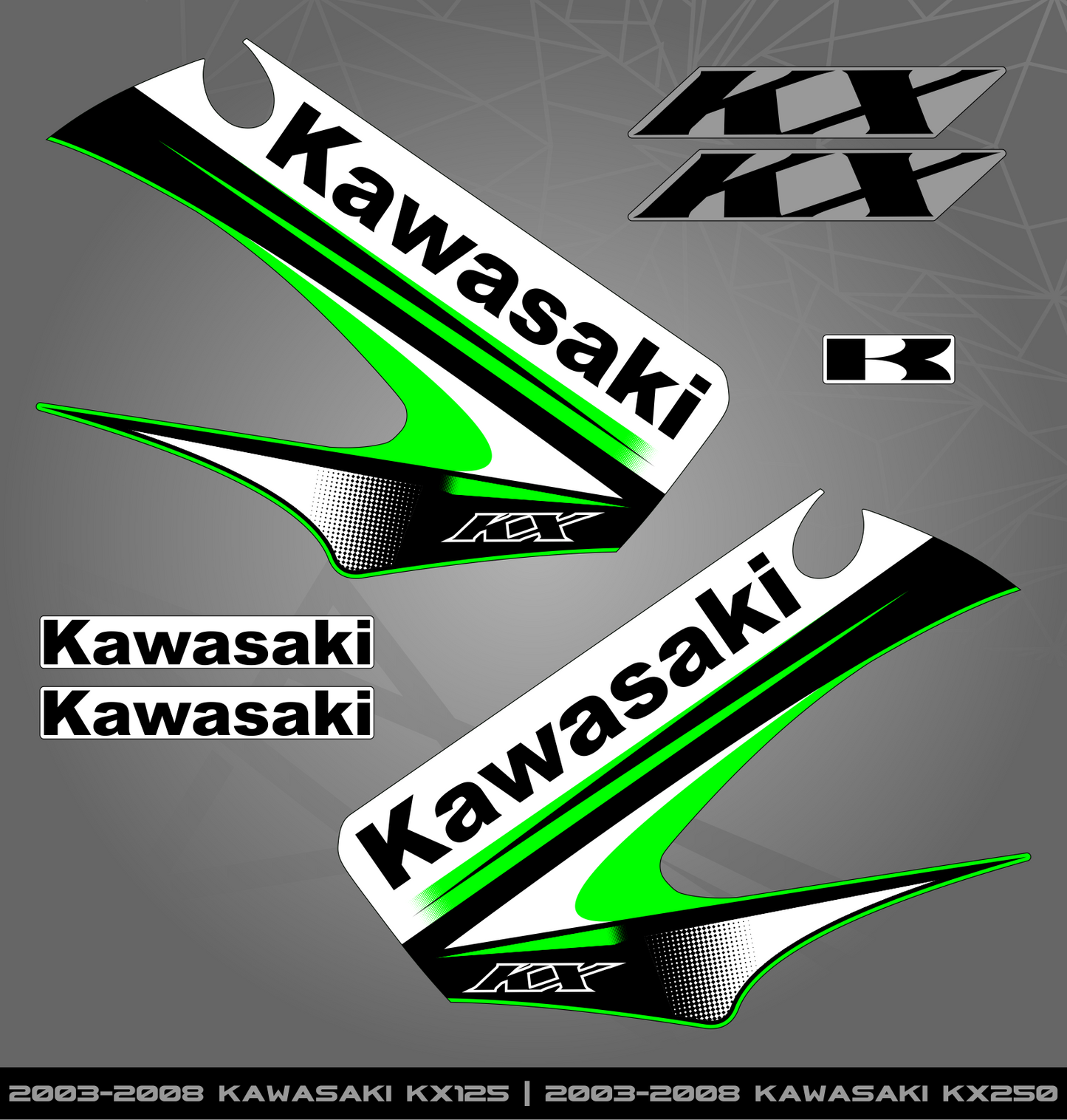 Partial Sticker Kit for Kawasaki KX 125 (2003-2008) KX 250 (2003-2008)