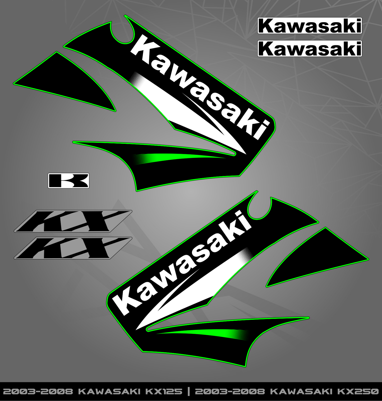 Partial Sticker Kit for Kawasaki KX 125 (2003-2008) KX 250 (2003-2008)