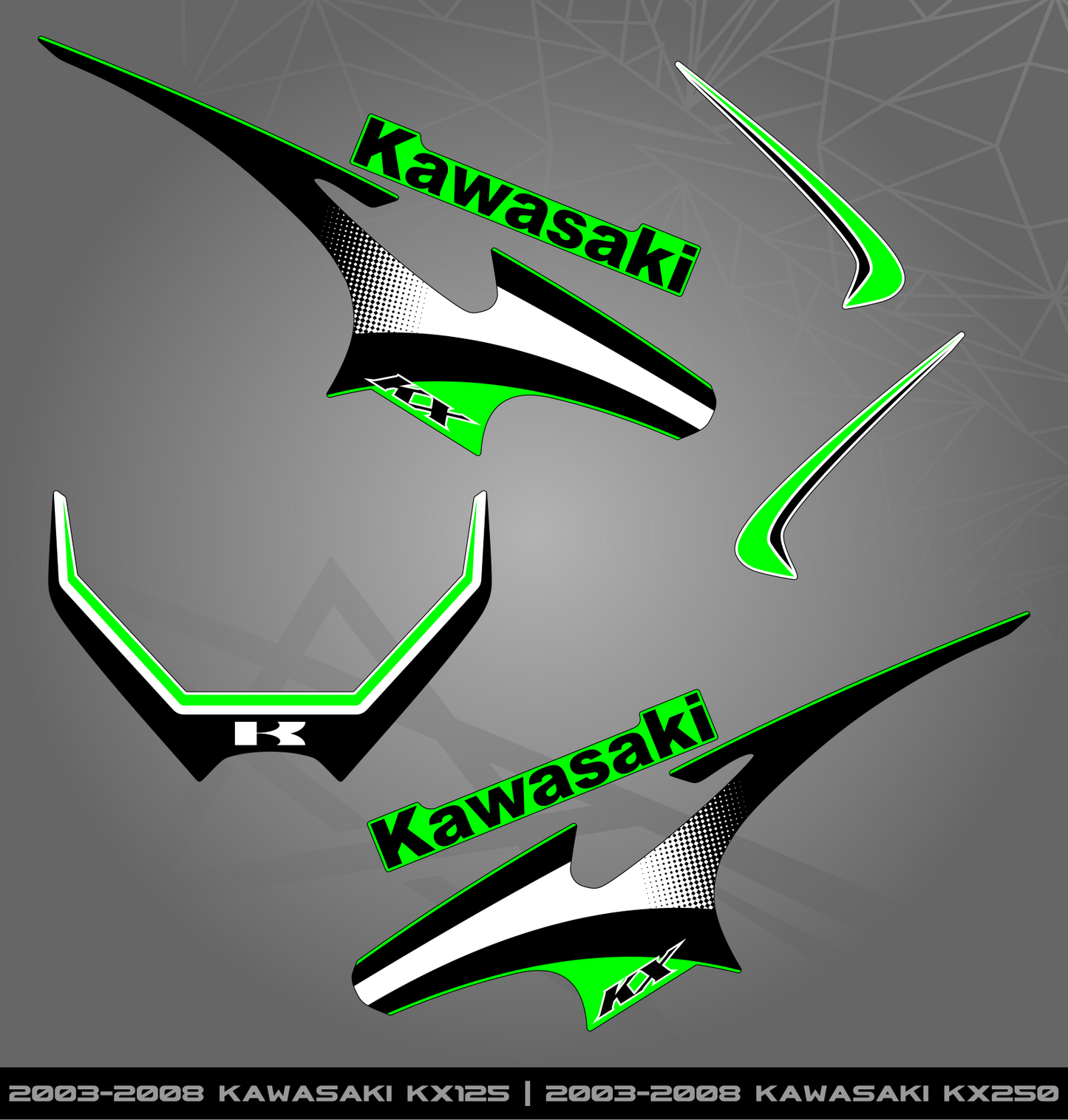 Partial Sticker Kit for Kawasaki KX 125 (2003-2008) KX 250 (2003-2008)